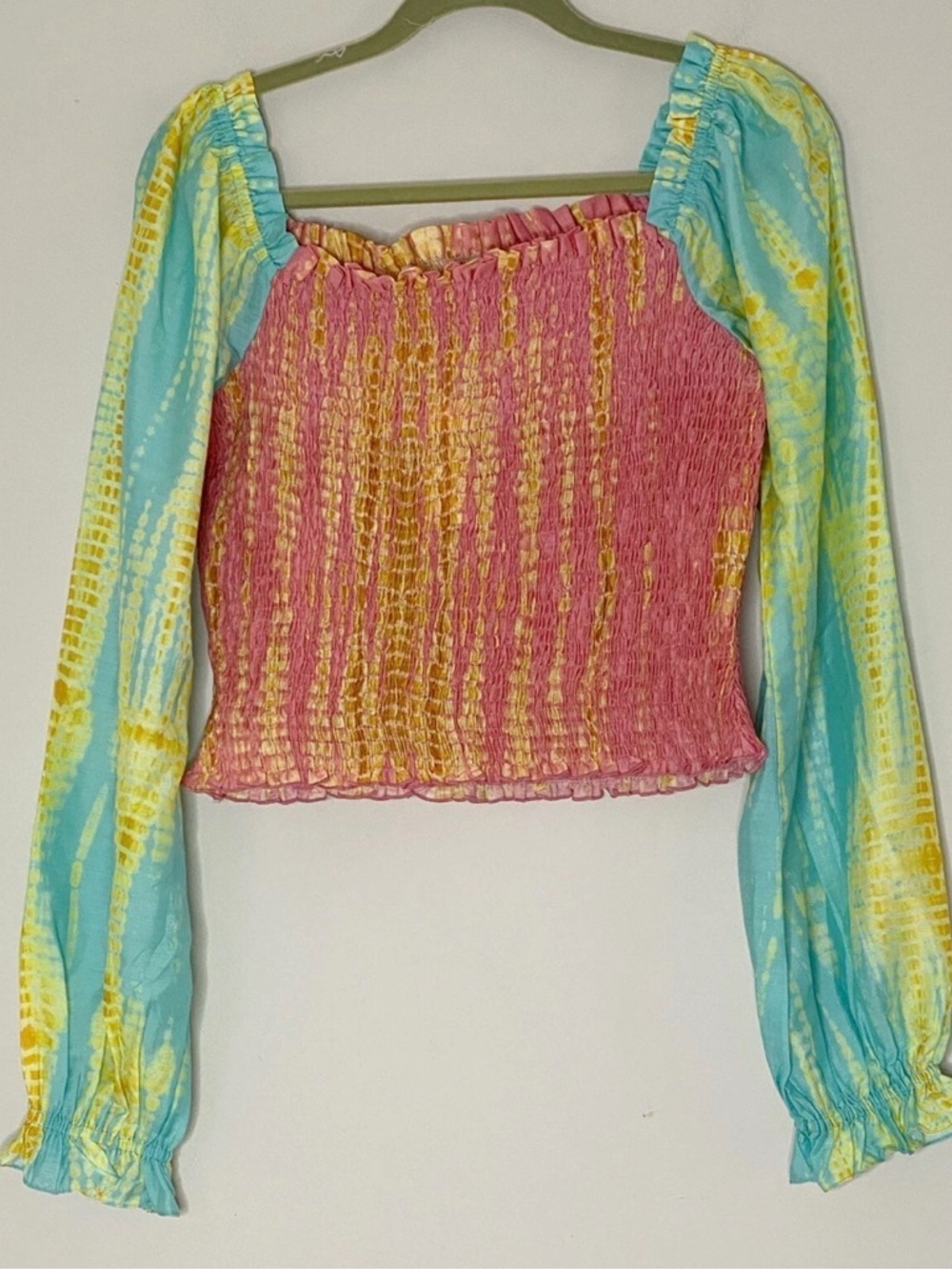 Kavita Bharti Tie Dye Smocked Top Boho Balloon Sleeve Medium Festival Blouse - Picture 2 of 4